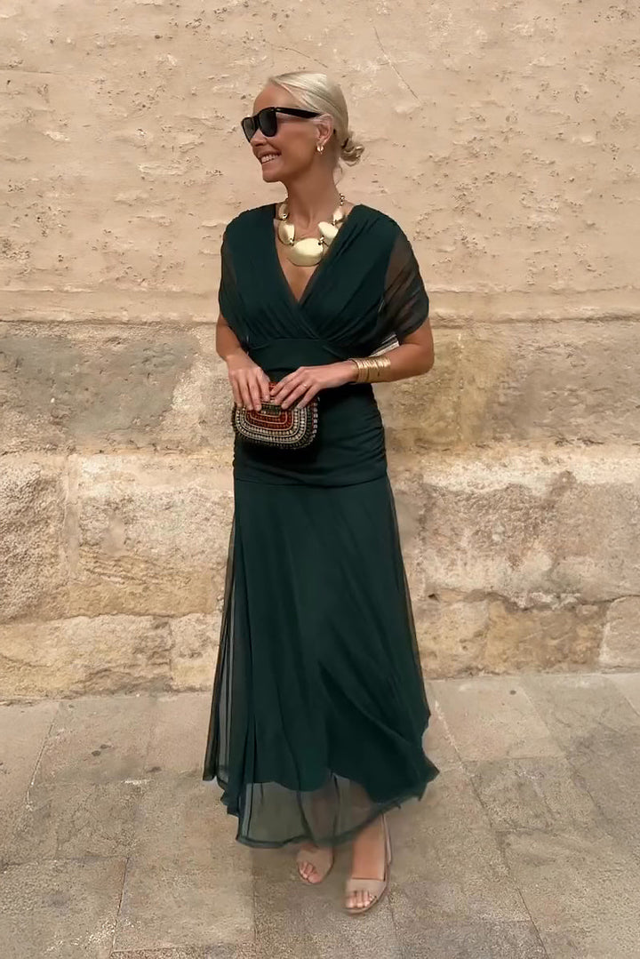 שמלת מקסי ארוכה עם מחשוף V לנשים