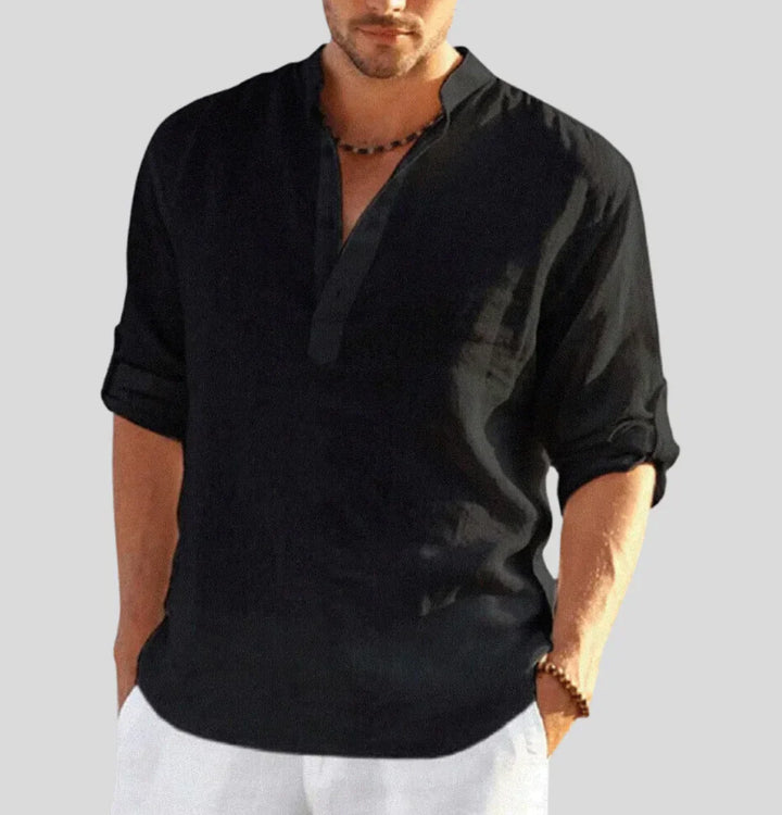 חולצת פשתן אלגנטית עם צווארון לגברים