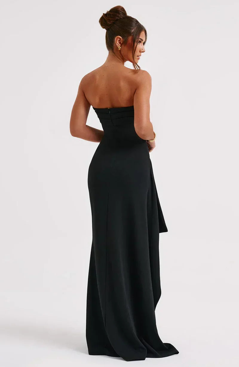 שמלת מקסי בנדו ללא כתפיות עם חריץ לנשים